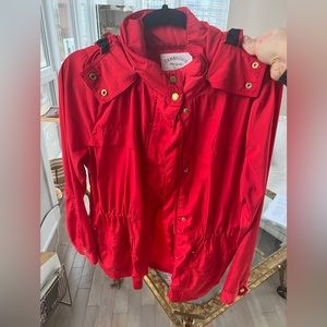 Vibrant Red Spring Jacket with Gold Zipper/Snaps